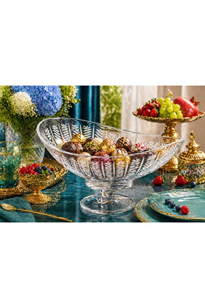 Byblos ✨   Luxury Serving Plate with Stand - Crystal Glass Carved Design Eleg...