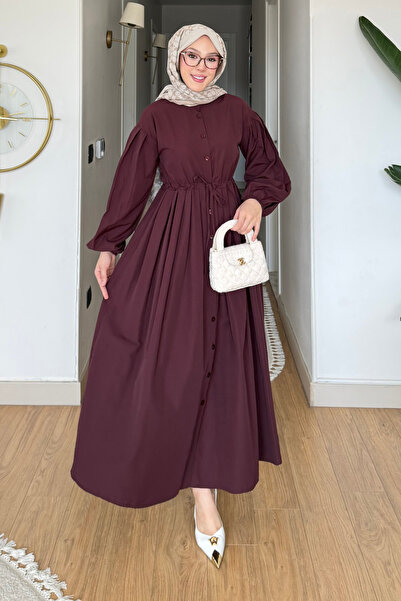 Tesettür Diyarı Φόρεμα Χιτζάμπ από ύφασμα ποπλίνα με κουμπιά - Βουργουνδία