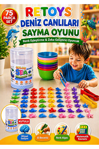 Retoys Deniz Canlıları Renklerine Ayır Ve Say 75 Parça Renk Eşleştirme & Eğit...