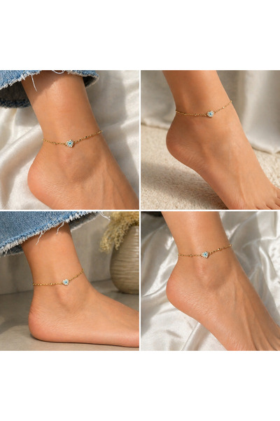 Bymiel Heart Evil Eye Beaded Gold Color Anklet Women's Bracelet