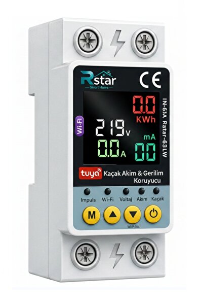 Rstar WiFi Akıllı Kaçak Akım Rölesi Tuya Uyumlu Voltaj ve Akım Koruyucu (Rsta...