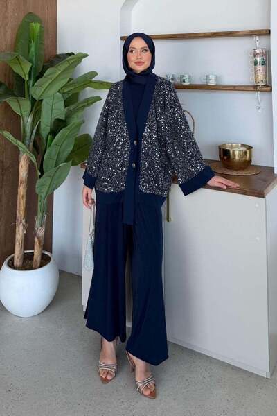 Hazamoda Σετ Neşe Triple Glitter Ναυτικό Μπλε