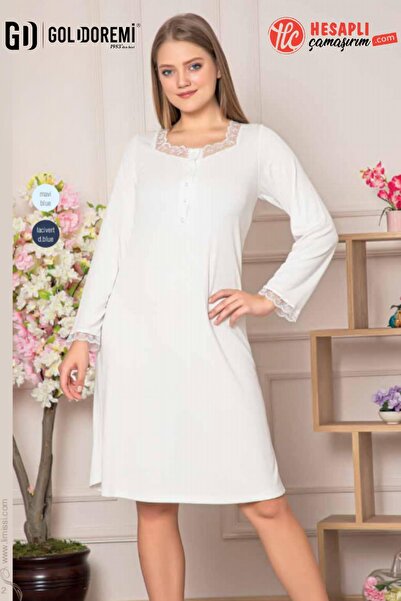 gd goldoremi 306 Γυναικείο νυχτικό με δαντέλα, μακρυμάνικο, 100% βαμβάκι, άνε...