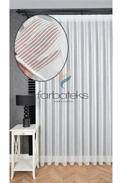 farbateks Αποκλειστική Κουρτίνα από Τούλι σε Εκρού Απόχρωση με Ασημένιες Ρίγε...