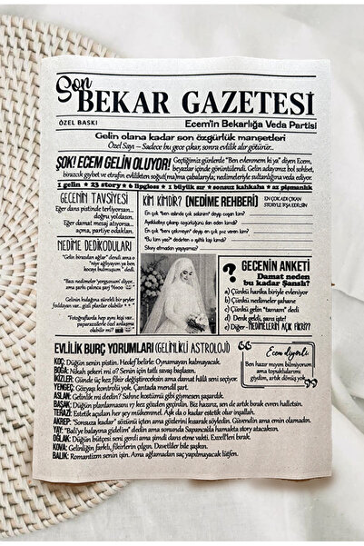 Pankart Evi Bekarlığa Veda Partisi Gazetesi 10 adet Kişileştirilebilir - İçkisiz
