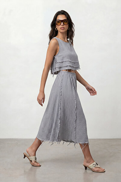 Nazline Γυναικείο Σετ Μουσελίνας με Ελαστική Μέση και Αντίστροφη Ραφή Tkm-20455