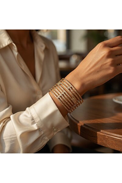 CALIMA 18K Gold Plated Stainless Steel Wide Multi-Row Cuff Bangle - Luxury Filigree Open Bracelet for Women