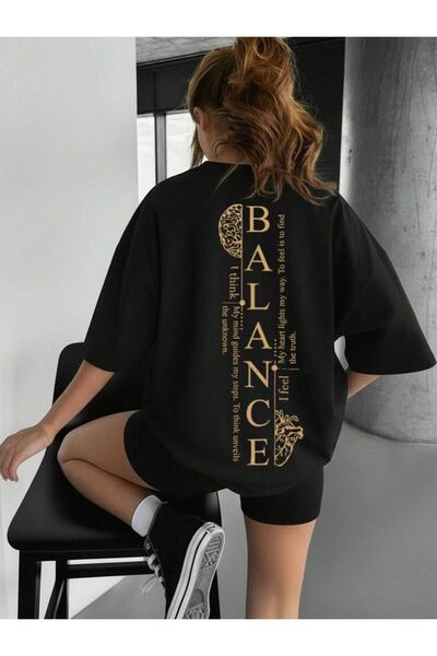LELVANİ Γυναικείο μπλουζάκι με χρυσό τύπωμα  "BALANCE " και  "YAZI "