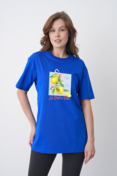 TREND EMMODA Tricou de damă în stil de vară La Dolce Vita, cu imprimeu cu lăm...