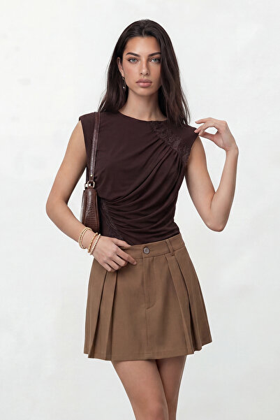 Nazline Γυναικεία εκρού μπλούζα Δαντέλα και λεπτομέρεια με σούρες Με φόδρα αμ...