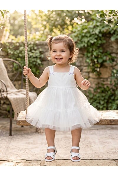 Cherrys Bebek Premium Tül Etekli Askılı Bebek Elbisesi