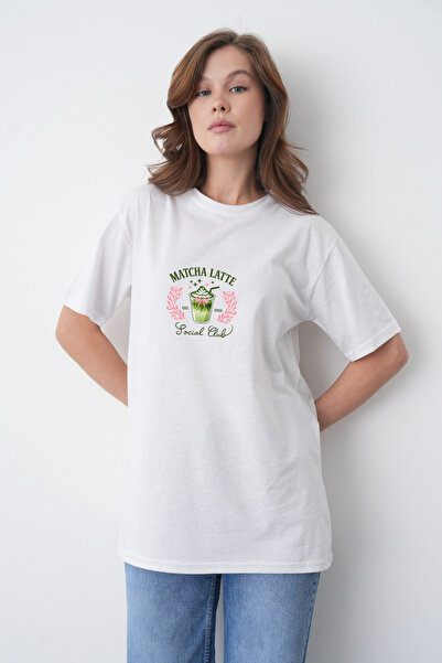 TREND EMMODA Tricou alb cu gât rotund, cu imprimeu grafic, pentru femei, Matc...