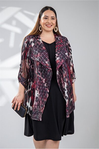 Roxxlen Γυναικείο Σετ Σιφόν Δύο Τεμαχίων με Μπουφάν σε Μεγάλο Μέγεθος