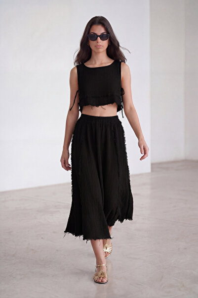 Nazline Women's Elastic Waist Reverse Stitching Muslin Suit Tkm-20455