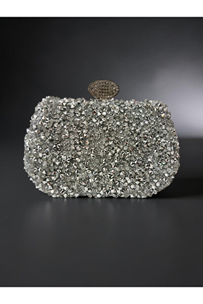 Dilora Kadın Kristal Taşlı Abiye Çanta Clutch Portföy Zincir Askılı Parlak Ge...