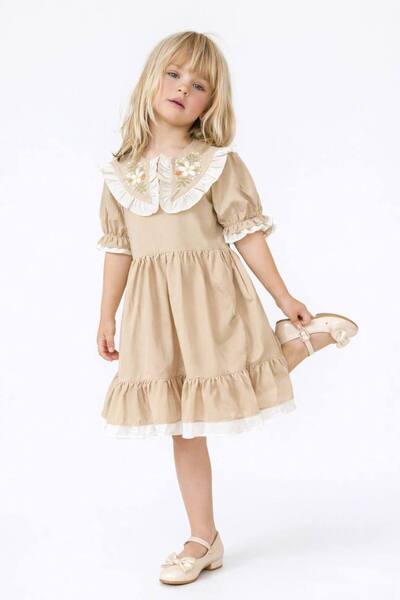 ARBİ kids Κοριτσίστικο φόρεμα με γιακά μωρού, λεπτομέρειες λουλουδιών, ύφασμα...