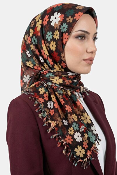 hadiora Women's Brown Floral Patterned Beaded Writing