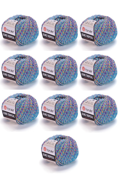 Yarnart Jeans Tropical 10 Pieces (618) Fine Knitting Yarn Amigurumi Summer Co...