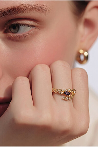 NBS Beautiful Naturel Stones Çelik Gold Ayarlanabilir Kadın Yüzük Çok Kaliteli