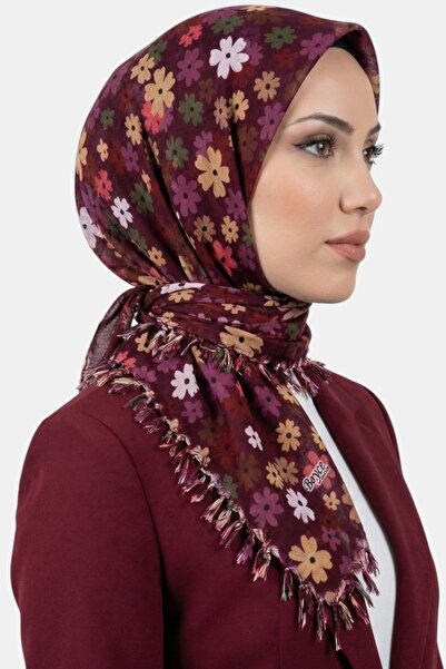 hadiora Women's Burgundy Floral Patterned Beaded Writing