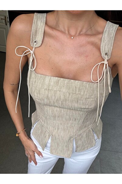 QİMYA BUTİK MİSS NEŞEM Γυναικεία κοντή μπλούζα με διακοσμητικό τελείωμα φούστ...