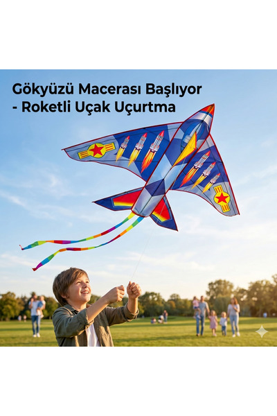 Cici Oyuncak Çocuk Roket Uçak Desenli Piknik Dış Mekan Uçurtma Kolay Kurulum ...
