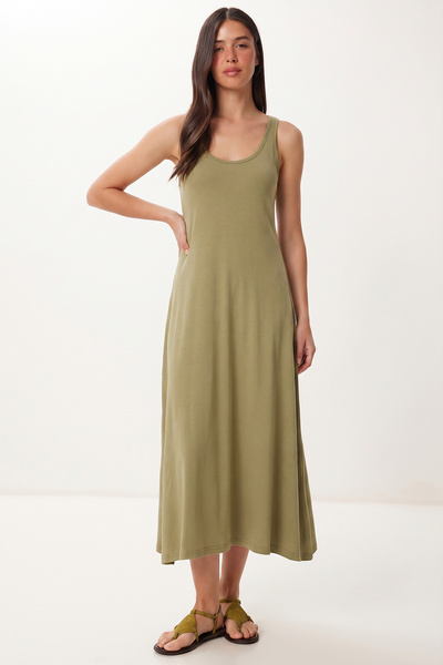 Lovelyİstanbul Αμάνικο Βασικό Καλοκαιρινό Πλεκτό Φόρεμα LRN0045 ΠΡΑΣΙΝΟ ΕΛΙΑΣ