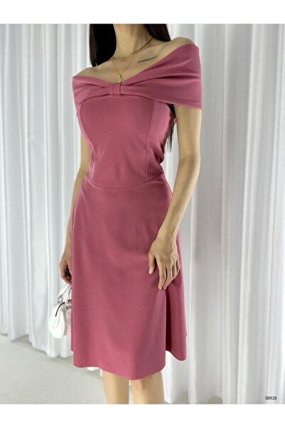 Modafeminen Φόρεμα από ύφασμα κρεπ με γιακά Madonna 58928 Αποξηραμένο τριαντά...