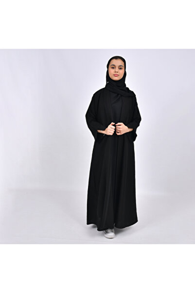 HAWRAA ABAYA عباية بناتيه بقصة ربع كلوش من قماش الكريب وتداخل الجاكار على جان...