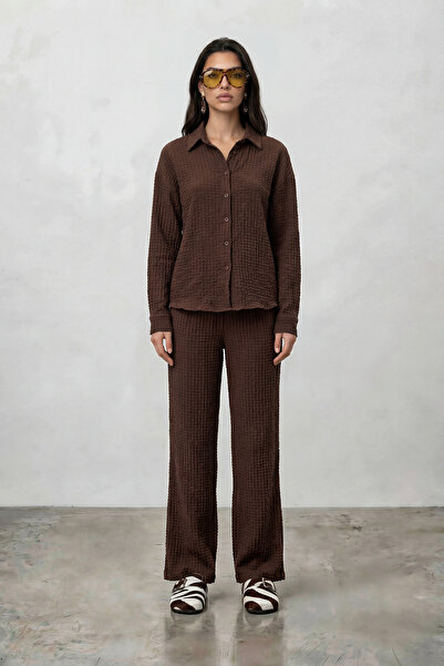 Nazline Σετ Πιτζάμες Χειμερινές Πλεκτές Βουργουνδίες με Ανάγλυφη Υφή και Μαλα...