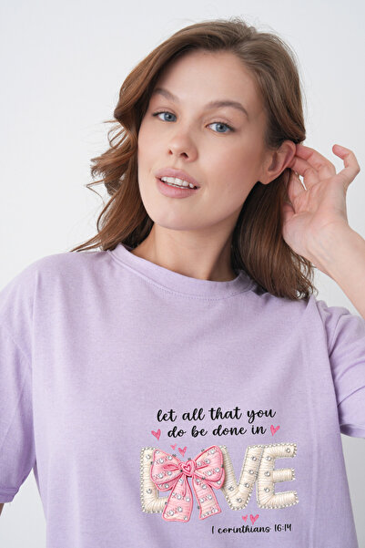 TREND EMMODA Tricou de damă, roz, cu fundă și perle albe, cu imprimeu estetic...