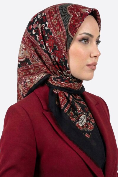 hadiora Women's Red Black Shawl Patterned Flared Scarf