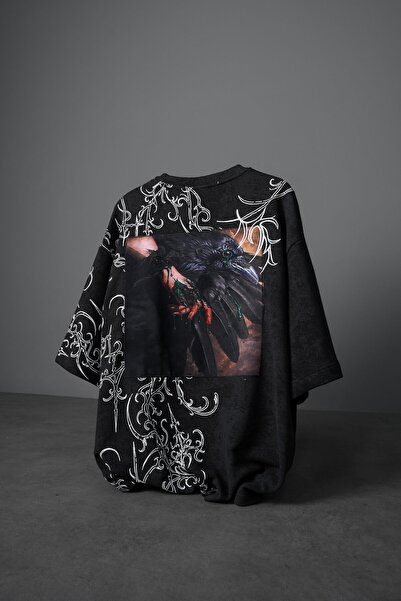Slatra Ανδρικό μπλουζάκι Black Crow Patch Oversize Wash Effect