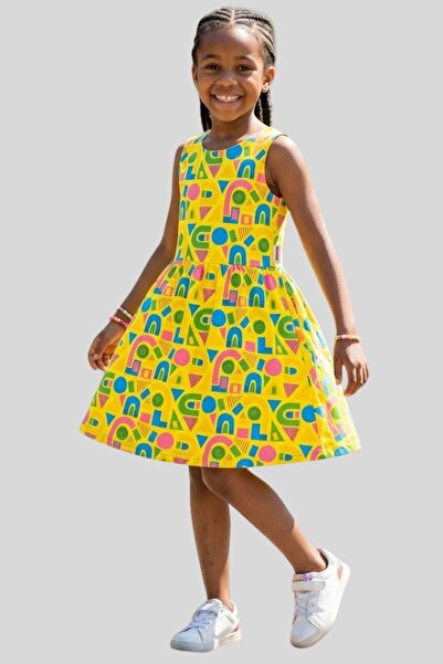 Haribo Κοριτσίστικο καλοκαιρινό φόρεμα χωρίς τιράντες με κίτρινο γεωμετρικό σ...