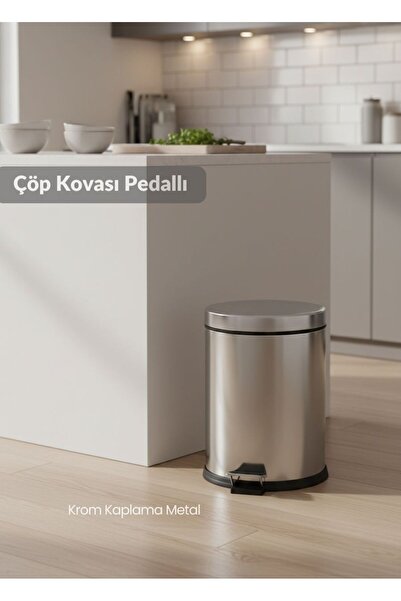 Jet's Home Pedallı Banyo ve Mutfak Çöp Kovası - Gri Metalik Lüks Çöp Kutusu İ...
