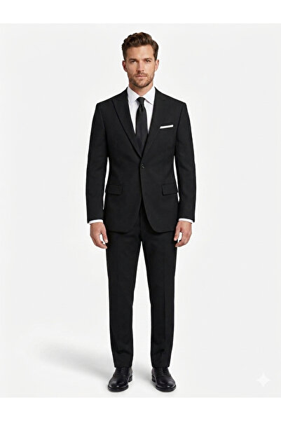 LUCAS Black Slim Fit Single Button Men's Suit - Premium Series