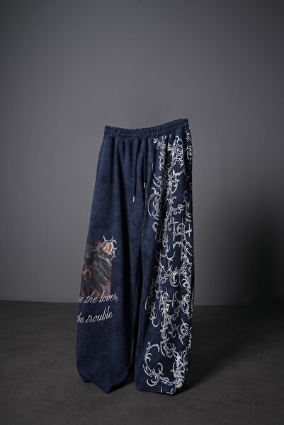 Slatra Ανδρική φόρμα σε μπλε ναυτικό χρώμα με σχέδιο κοράκι και εφέ πλύσης