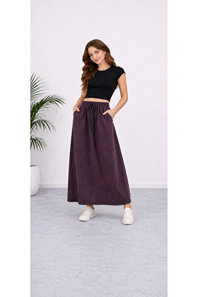 İDOL GİYİM Women's TENCEL™ Elastic Waist Long Skirt