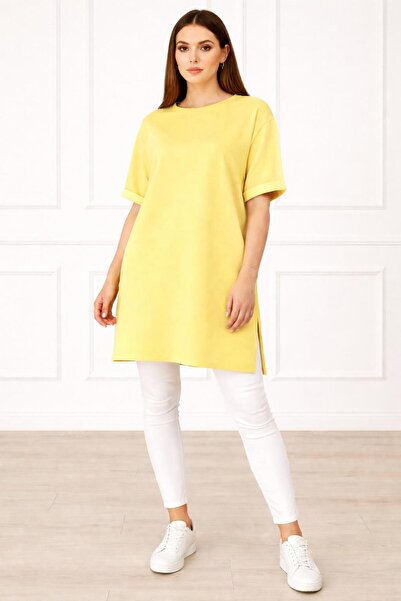 Kuraff Giyim Women's Comfortable Cut-Out Half-Sleeve Combed Cotton Tunic with...