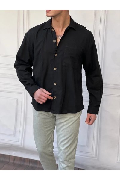 MODEFENDİ Single Pocket Linen Summer Oversize Shirt