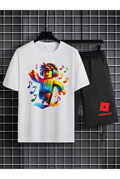 MAGORS Roblox Printed 100% Cotton Crewneck Children's T-Shirt-Shorts Two-Piec...