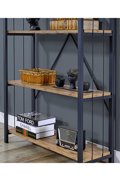 UmkaHome Modern Loft Metal & Ahşap 5 Katlı Dekoratif Kitaplık – 180x90x25 cm