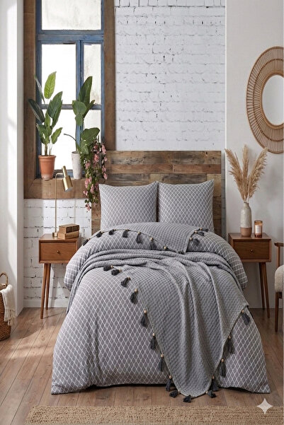 İpeksi Σετ Πικέ Διπλό με Πομπόν και Ελαστικά Σεντόνια