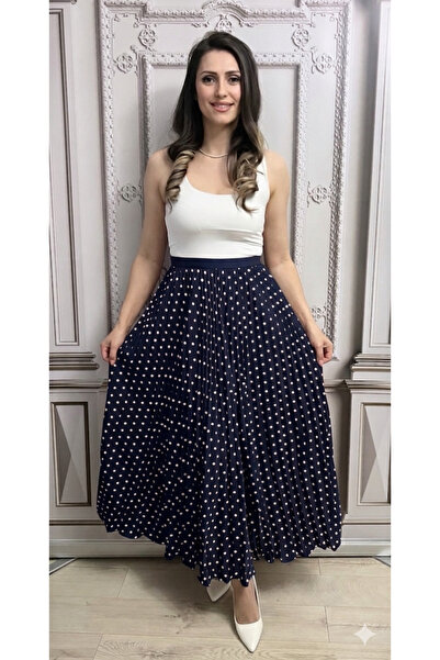 styleFlex Fusta plisata midi cu buline si talia pe elastic