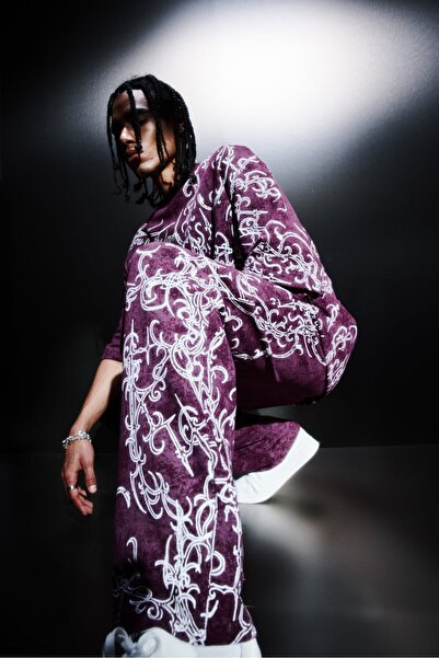 Slatra Ανδρική φόρμα με σχέδιο κοράκι και εφέ πλύσης