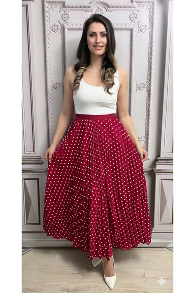 styleFlex Fusta plisata midi cu buline si talia pe elastic