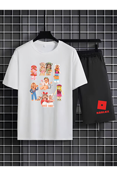 MAGORS Roblox Printed 100% Cotton Crewneck Children's T-Shirt-Shorts Two-Piec...