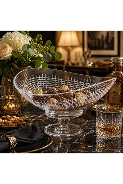 Byblos ✨ Luxury Serving Plate with Stand - Crystal Glass Carved Design Elegan...