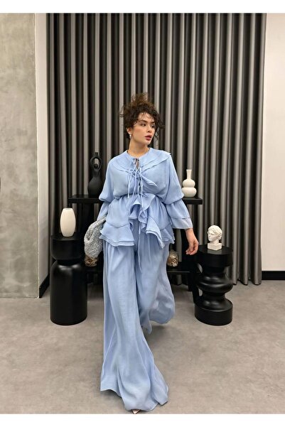 Cardella Χαλαρό σετ με λεπτομέρεια από ύφασμα βουάλ - Με φόδρα, με ζώνη στη μ...