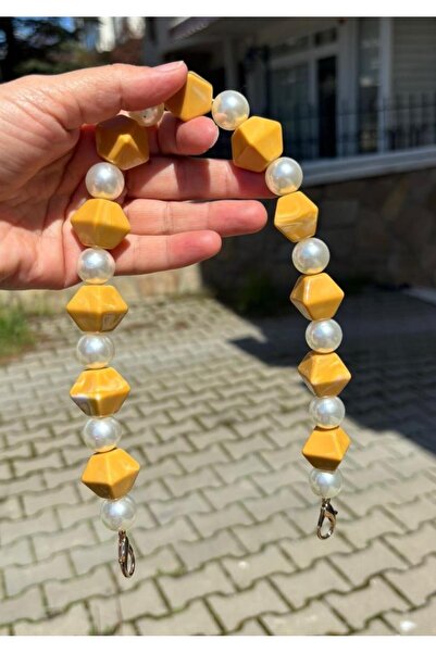 angel çanta aksesuar 40 εκ. Σιναπί κίτρινο χρώμα με λαβή τσάντας από πέρλα κα...